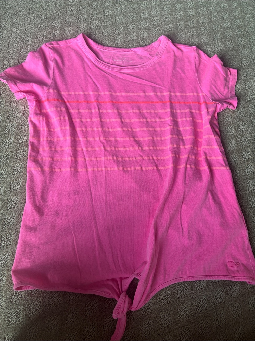 Vineyard Vines Pink Short Sleeve Tie-Front Tee with Stripe Accent